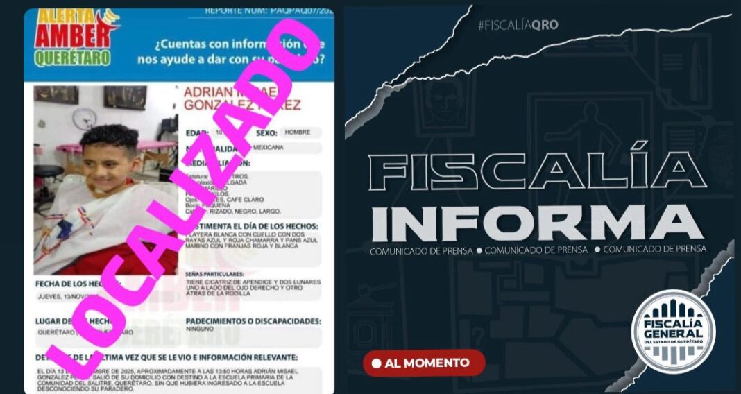 FISCALÍA INFORMA:  MENOR LOCALIZADO CON VIDA